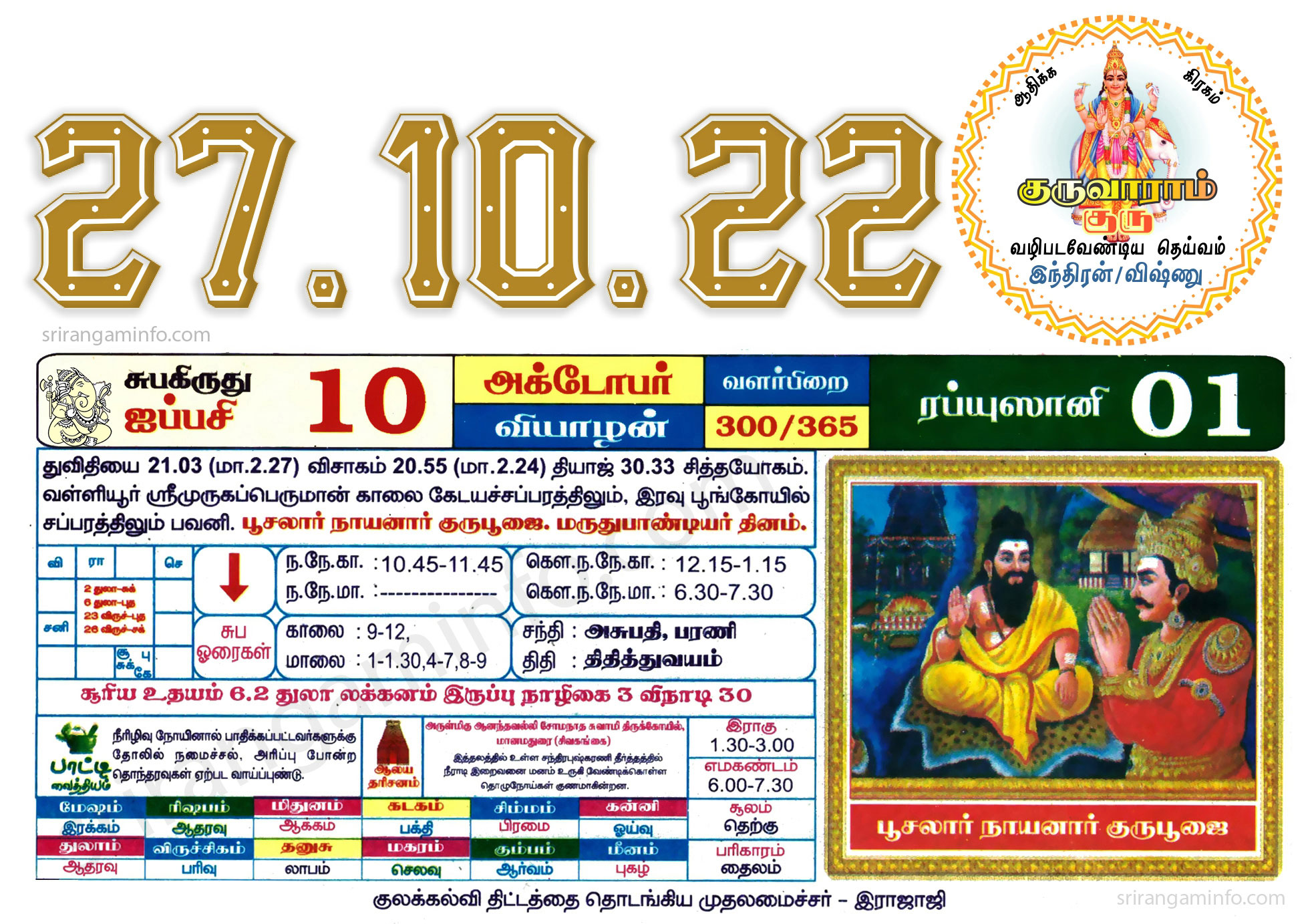 Tamil daily Calendar, Tamil Calendar
