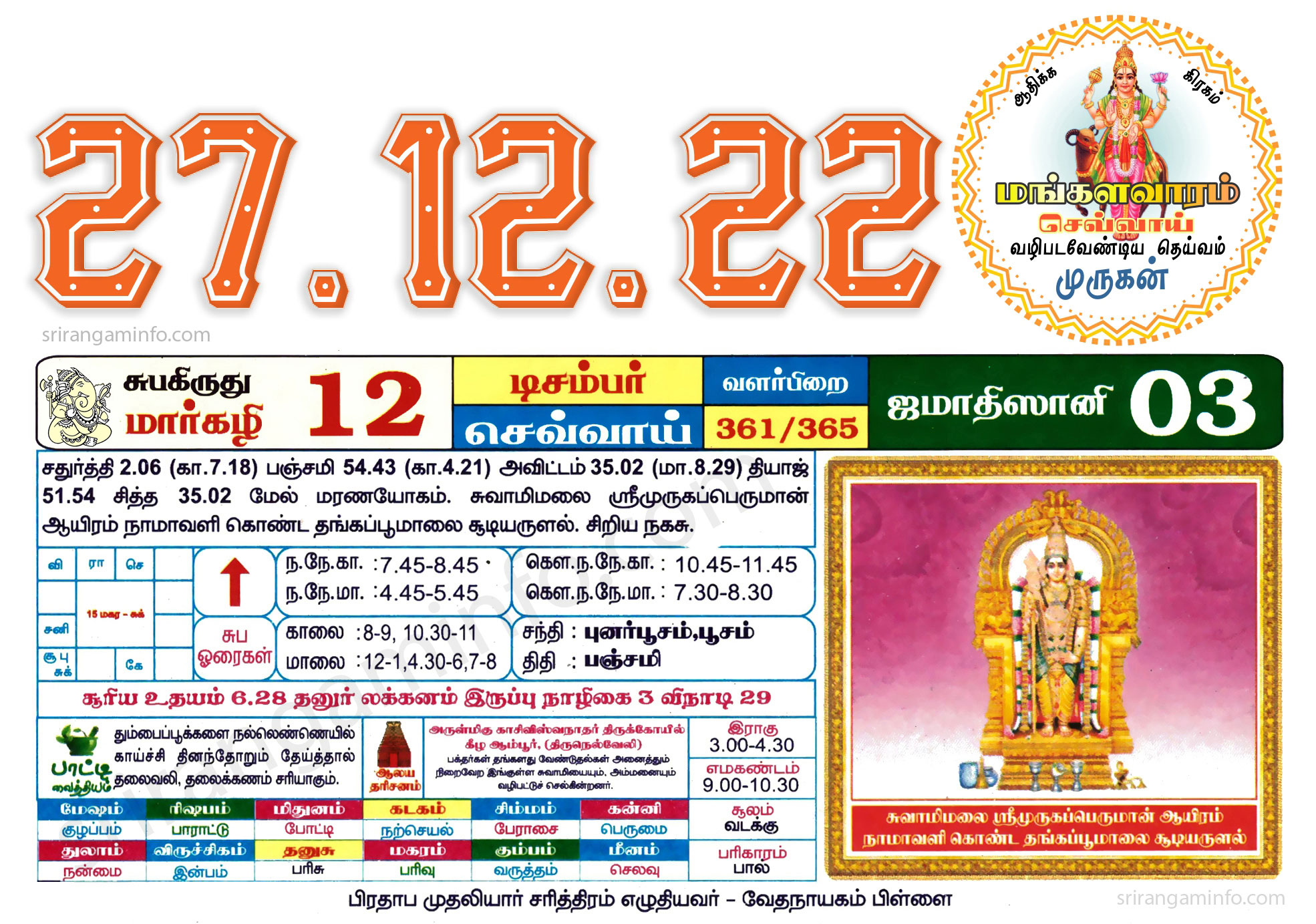 Tamil daily Calendar, Tamil Calendar