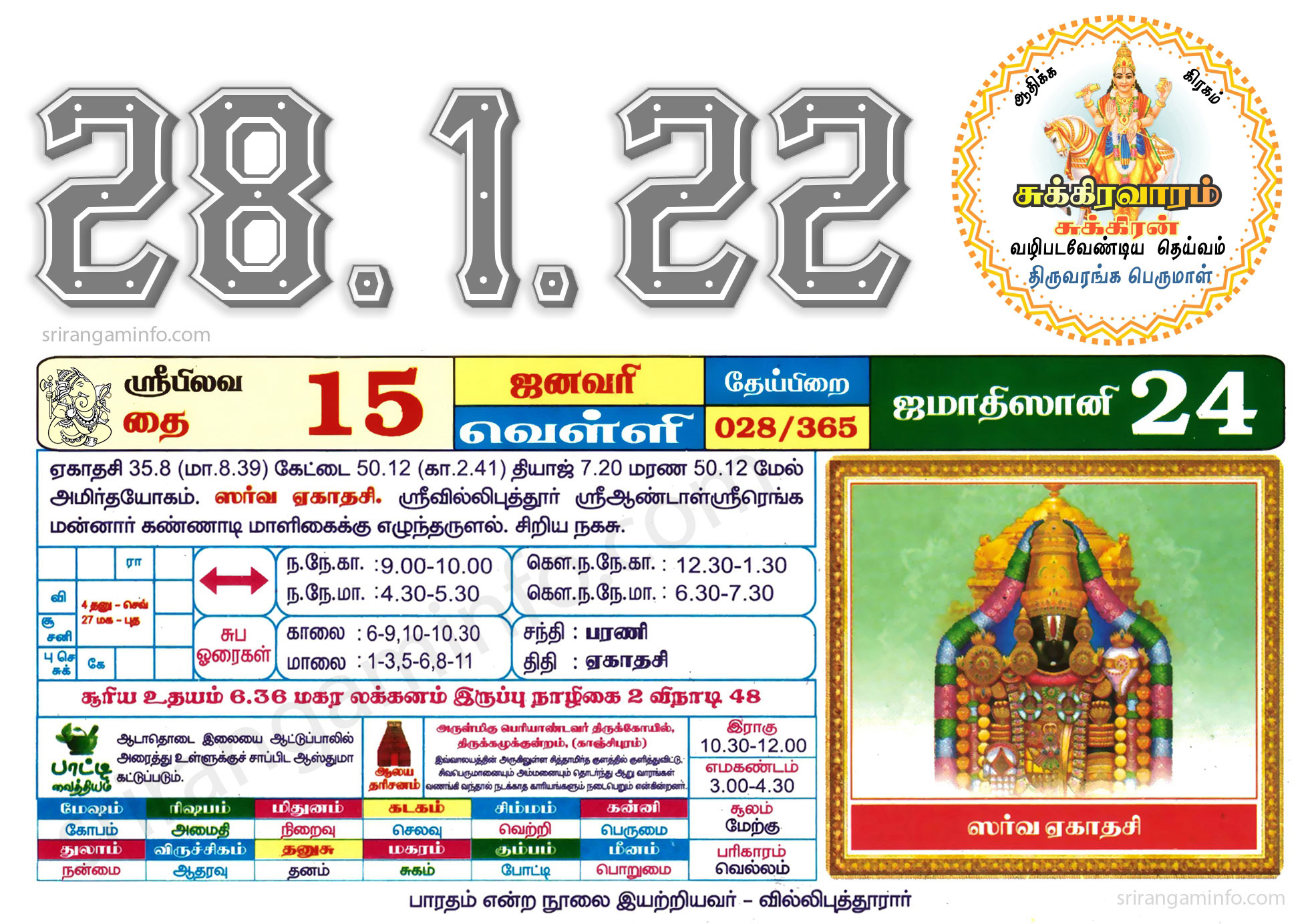 Tamil daily Calendar, Tamil Calendar