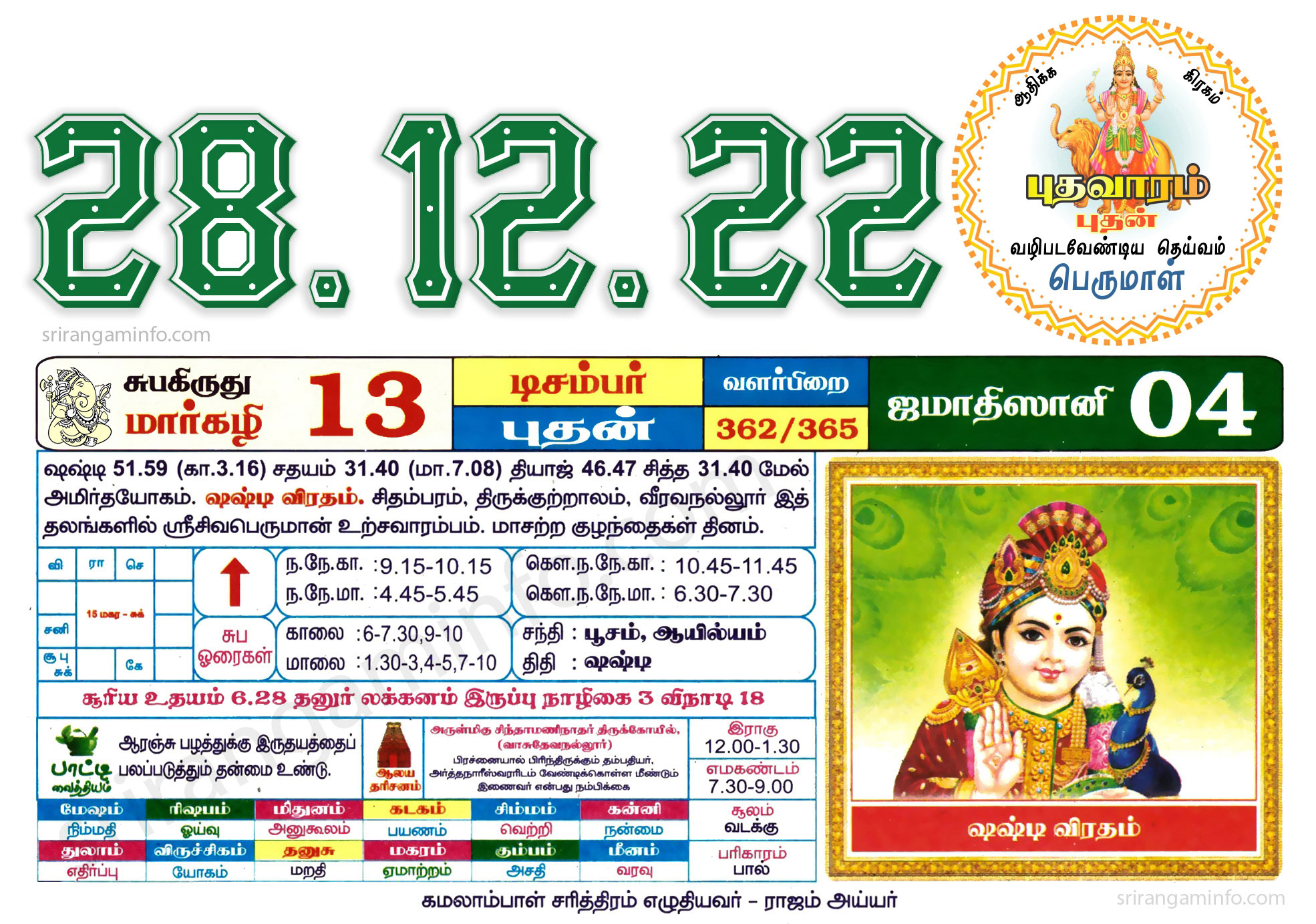 Tamil daily Calendar, Tamil Calendar