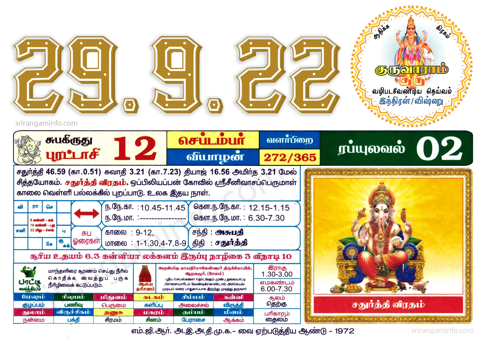 Tamil daily Calendar, Tamil Calendar