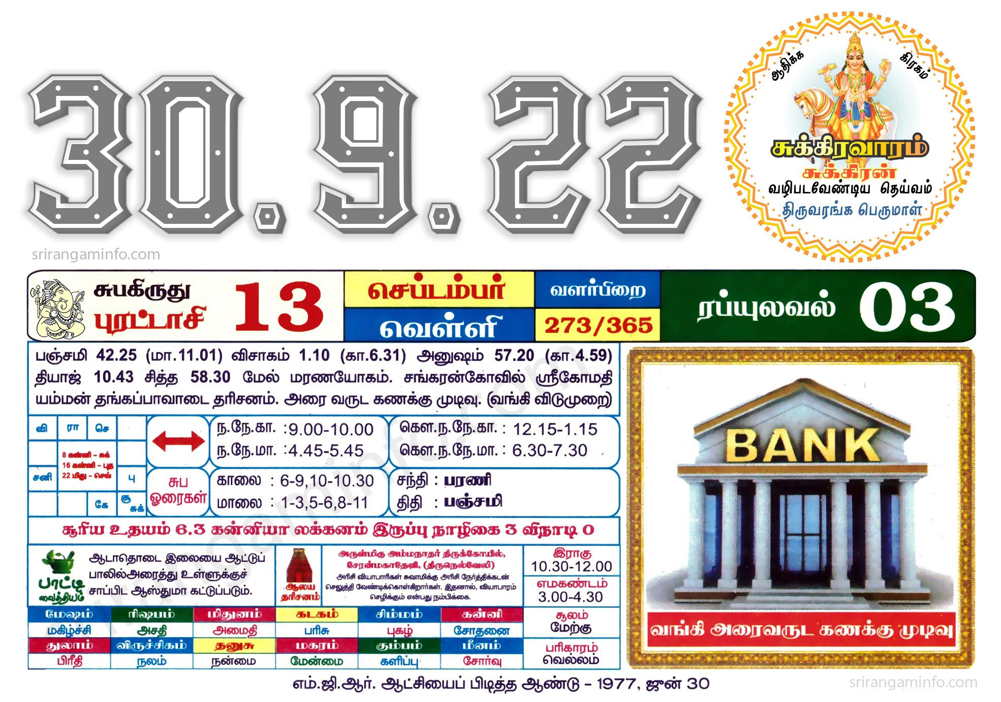 Tamil daily Calendar, Tamil Calendar