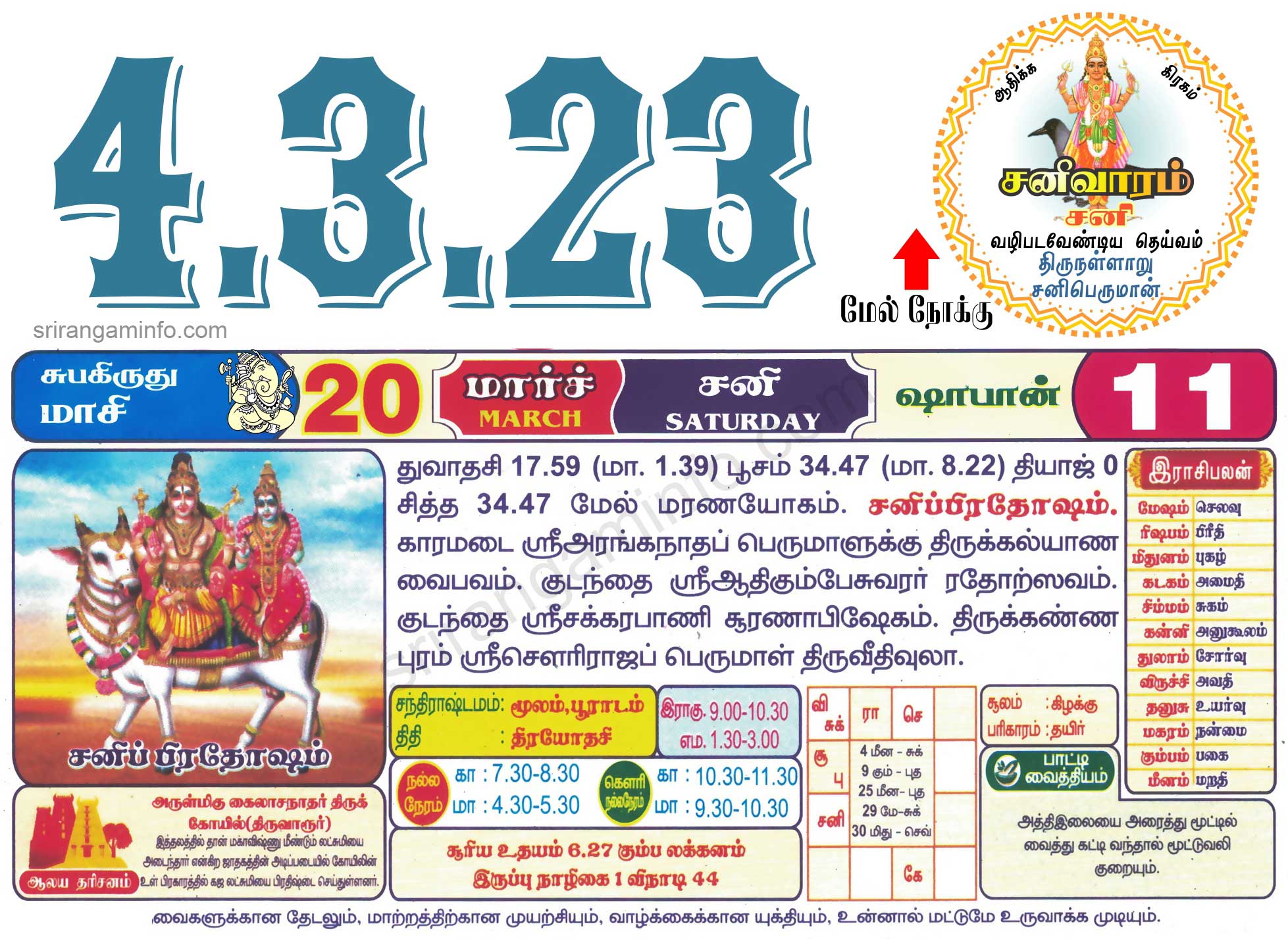 Tamil daily Calendar, Tamil Calendar