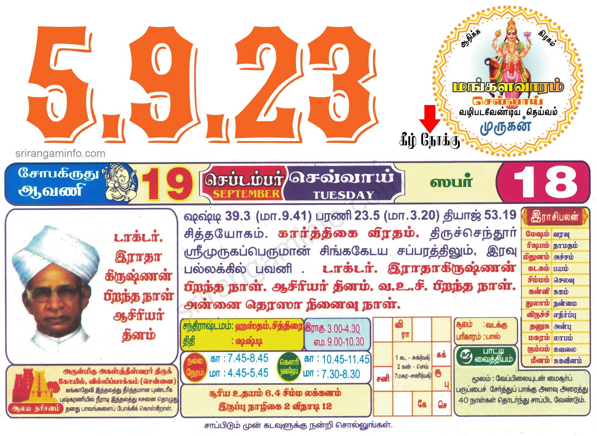 Tamil daily Calendar, Tamil Calendar