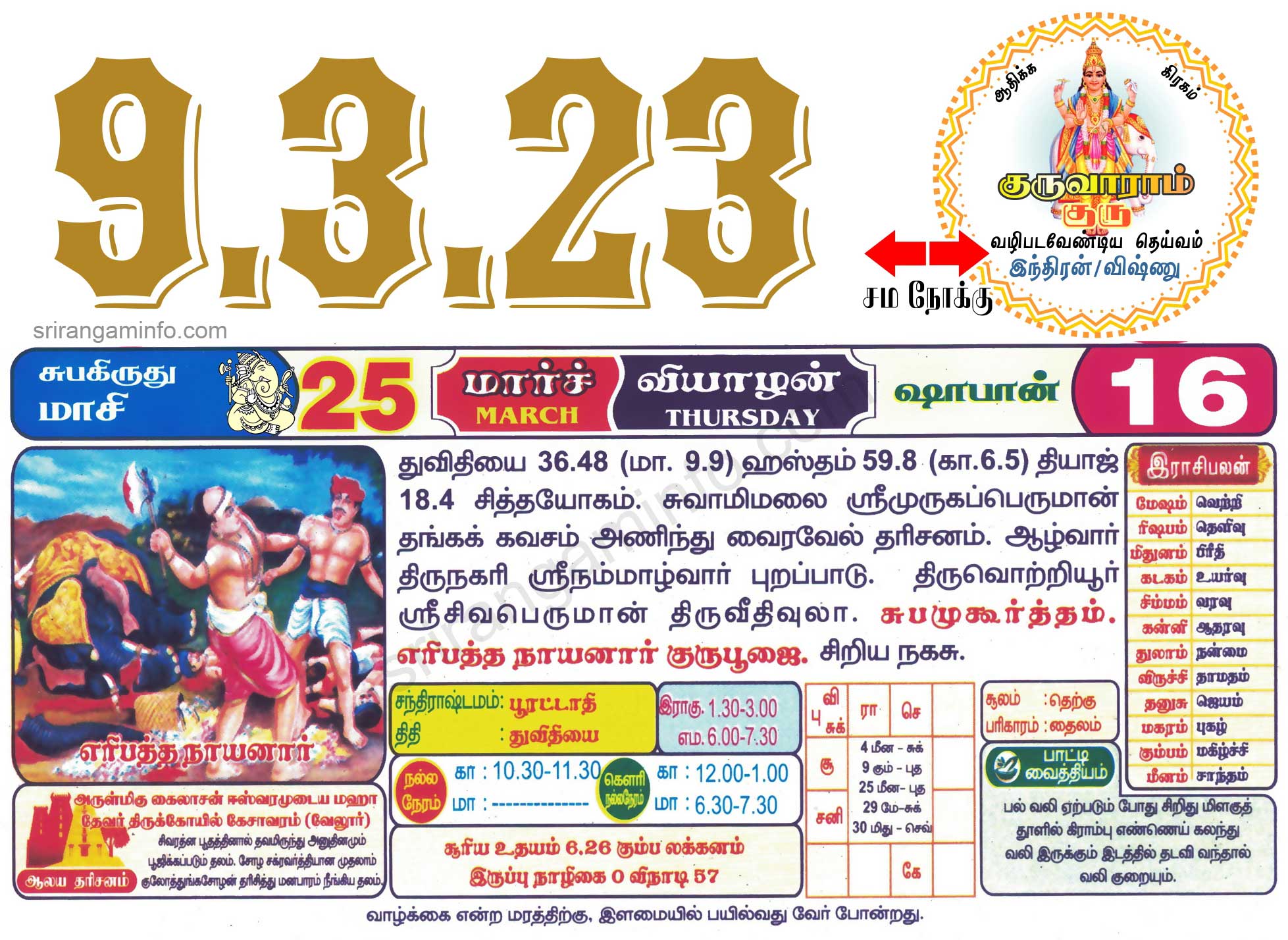 Tamil daily Calendar, Tamil Calendar