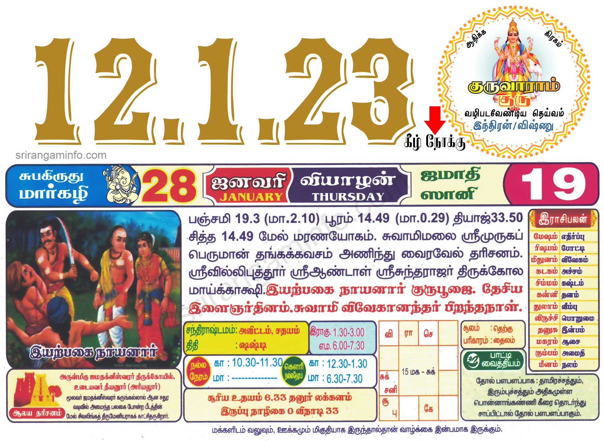 Tamil daily Calendar, Tamil Calendar