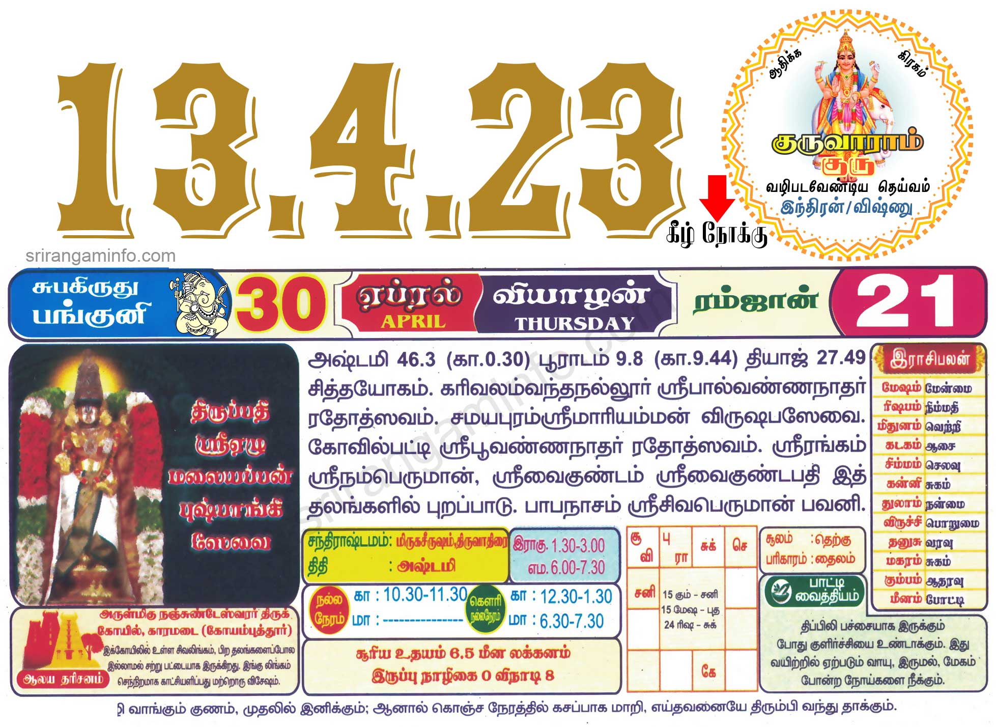 Tamil daily Calendar, Tamil Calendar