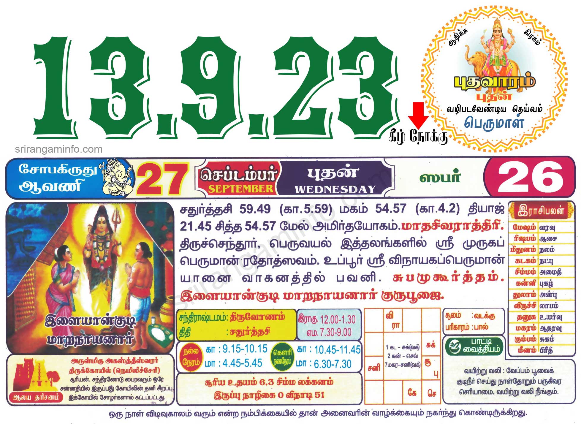 Tamil daily Calendar, Tamil Calendar