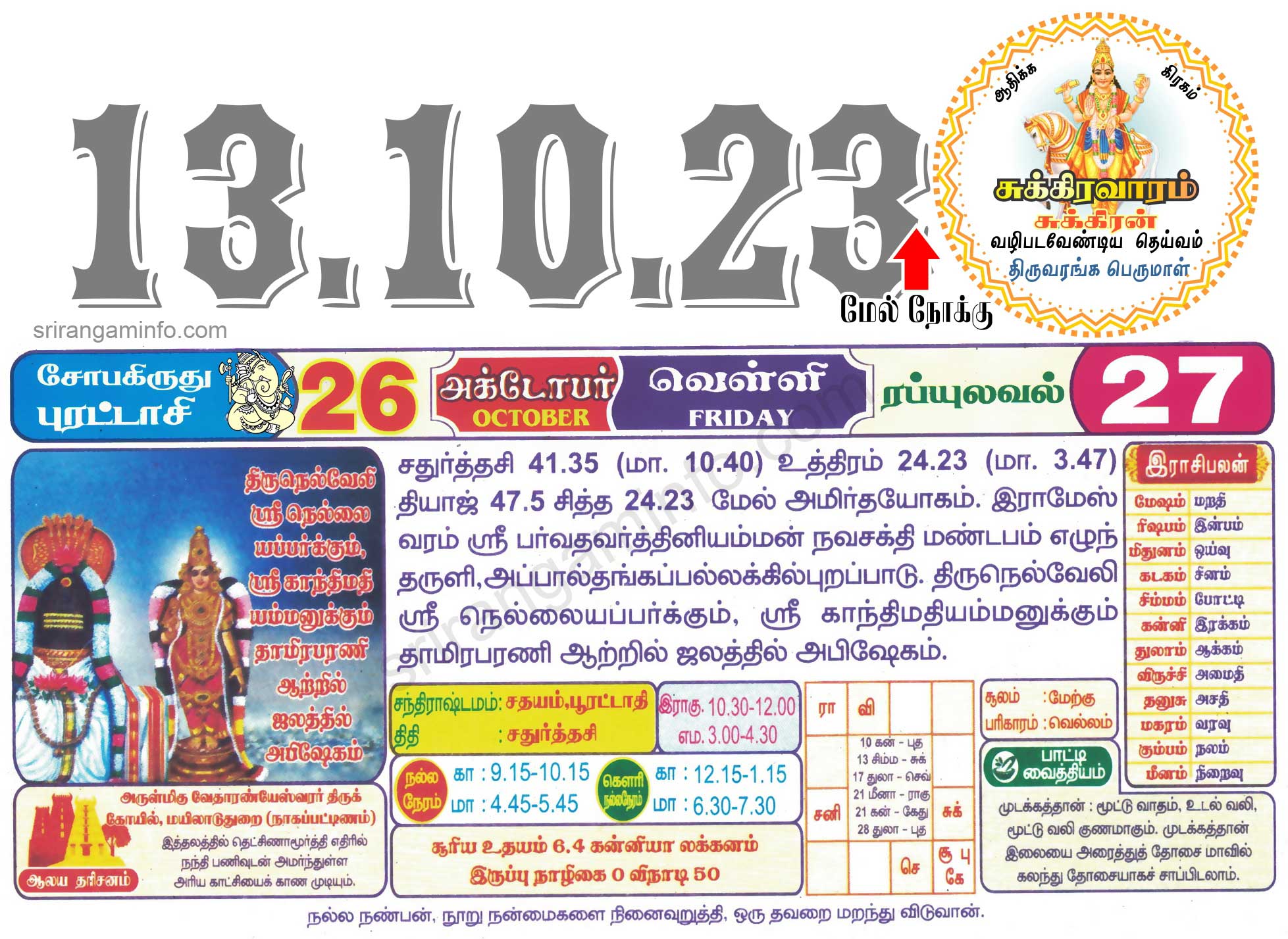Tamil daily Calendar, Tamil Calendar