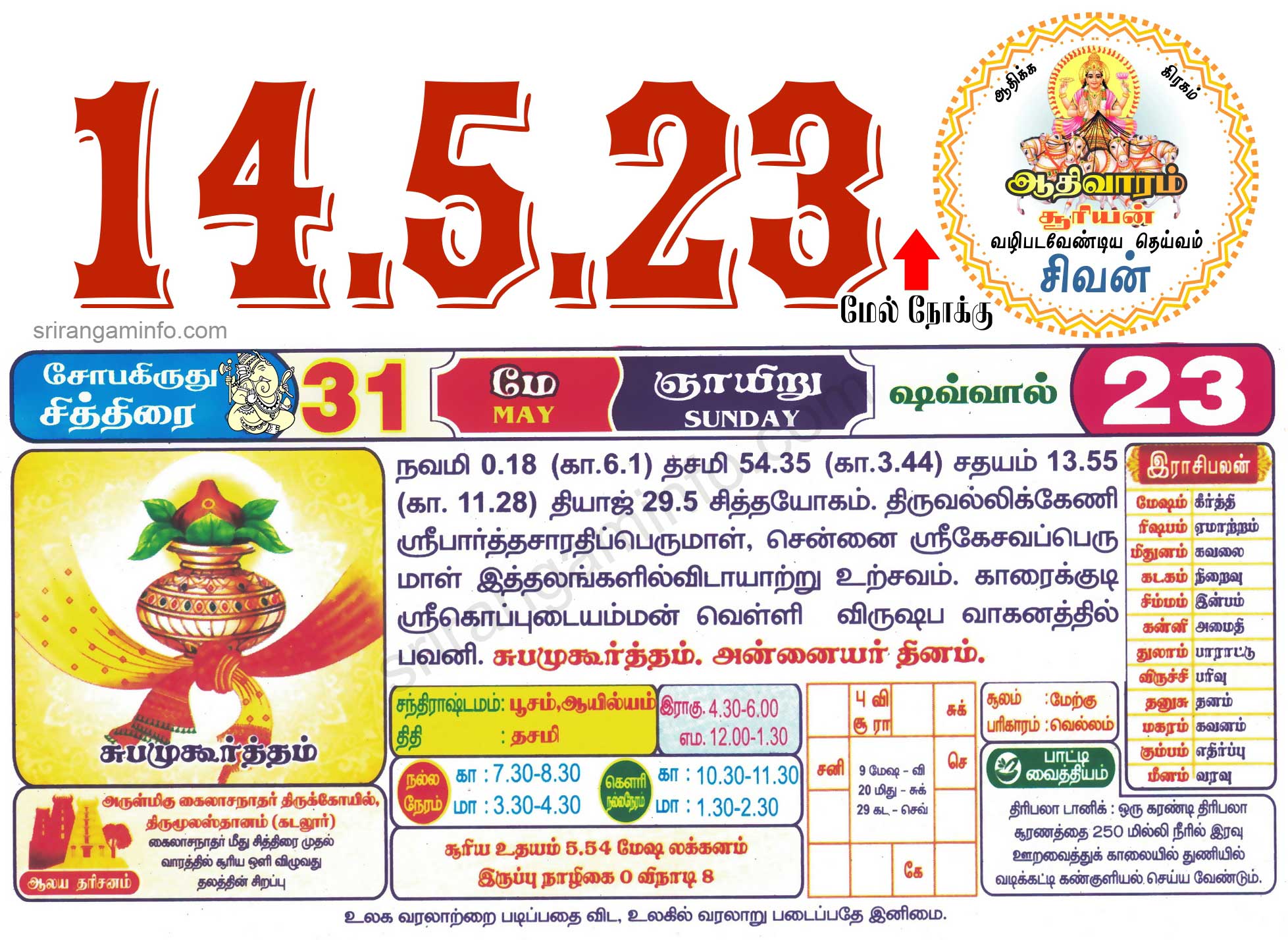 Tamil daily Calendar, Tamil Calendar