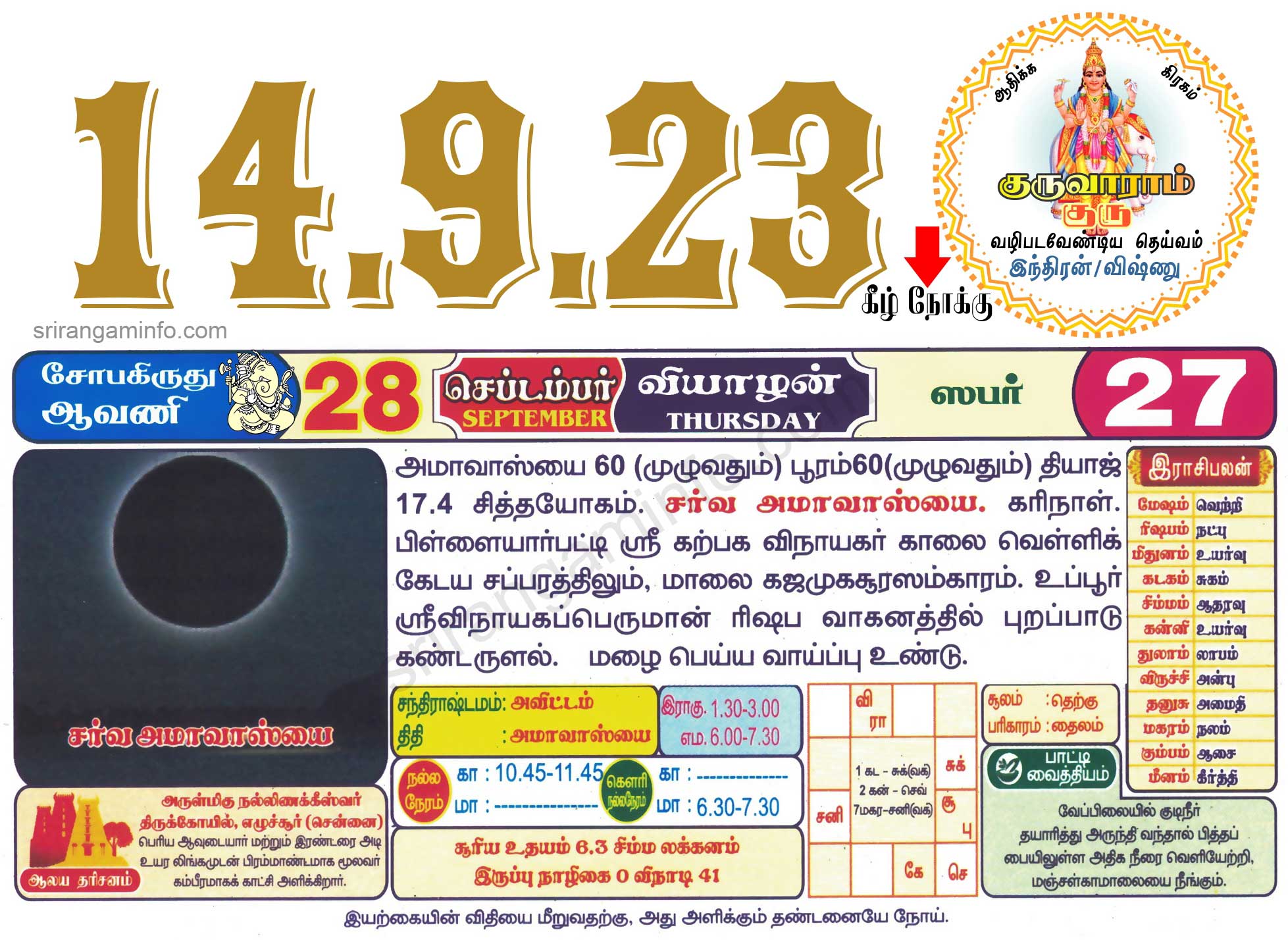 Tamil daily Calendar, Tamil Calendar