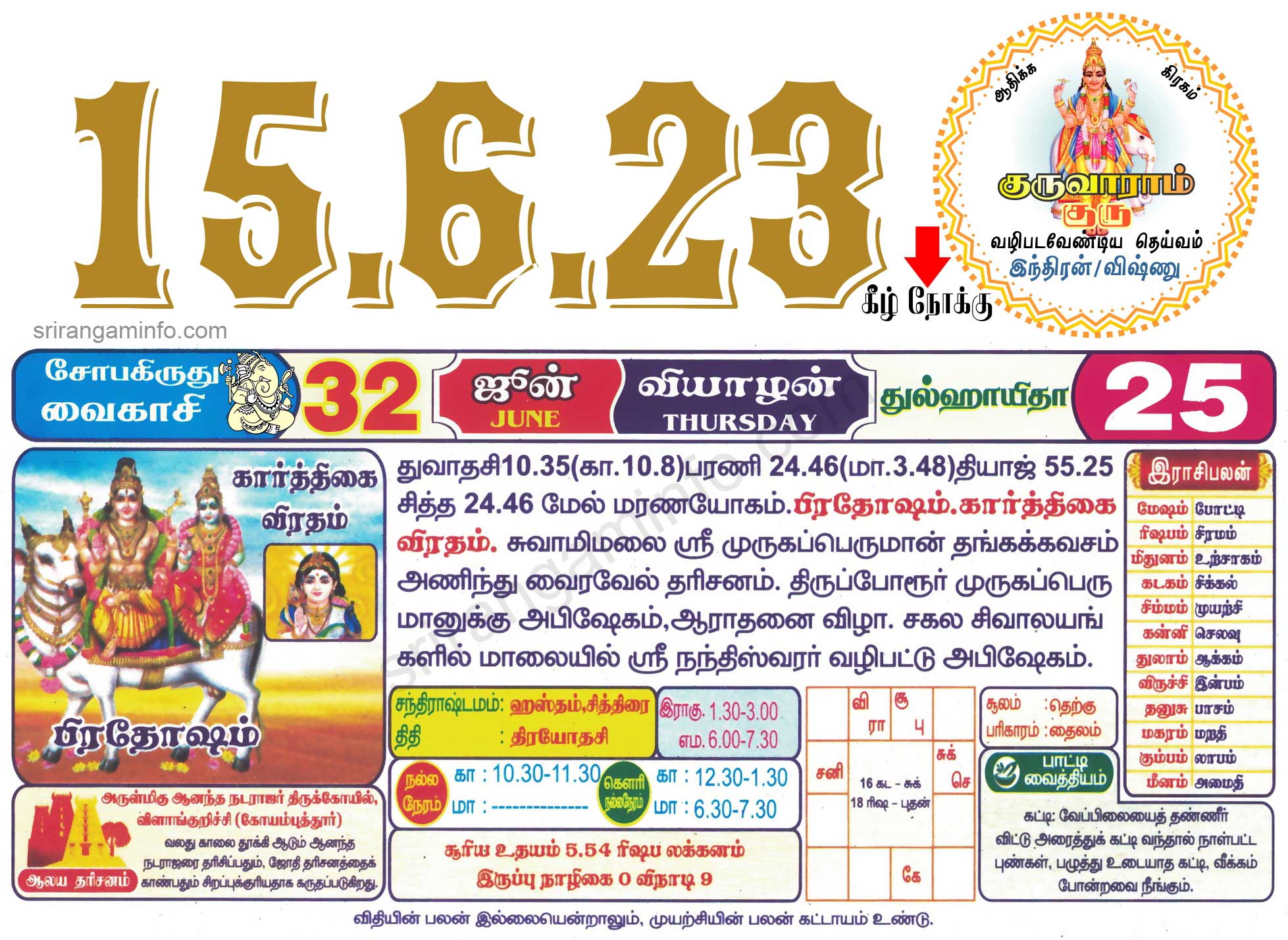 Tamil daily Calendar, Tamil Calendar