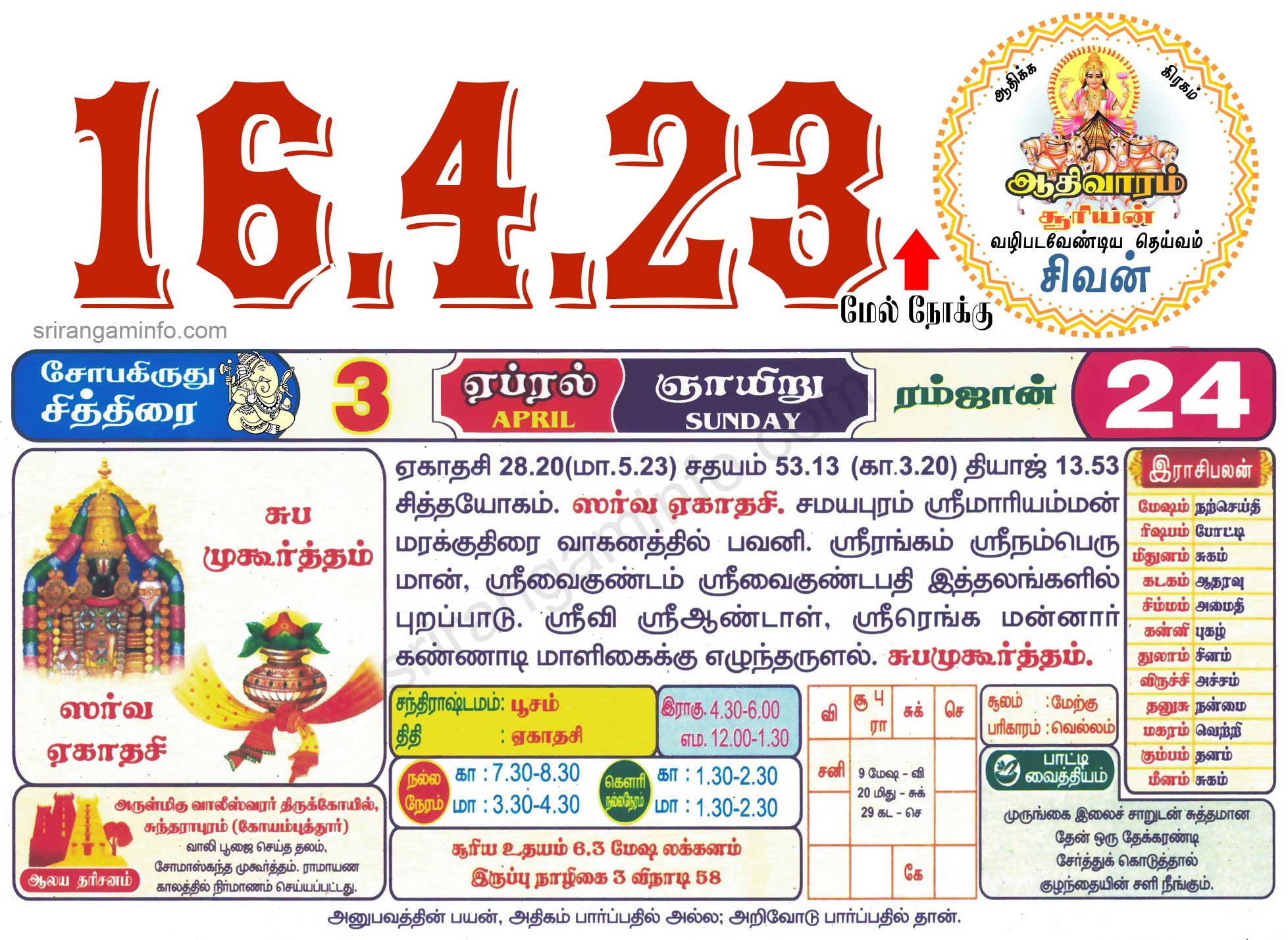 Tamil daily Calendar, Tamil Calendar