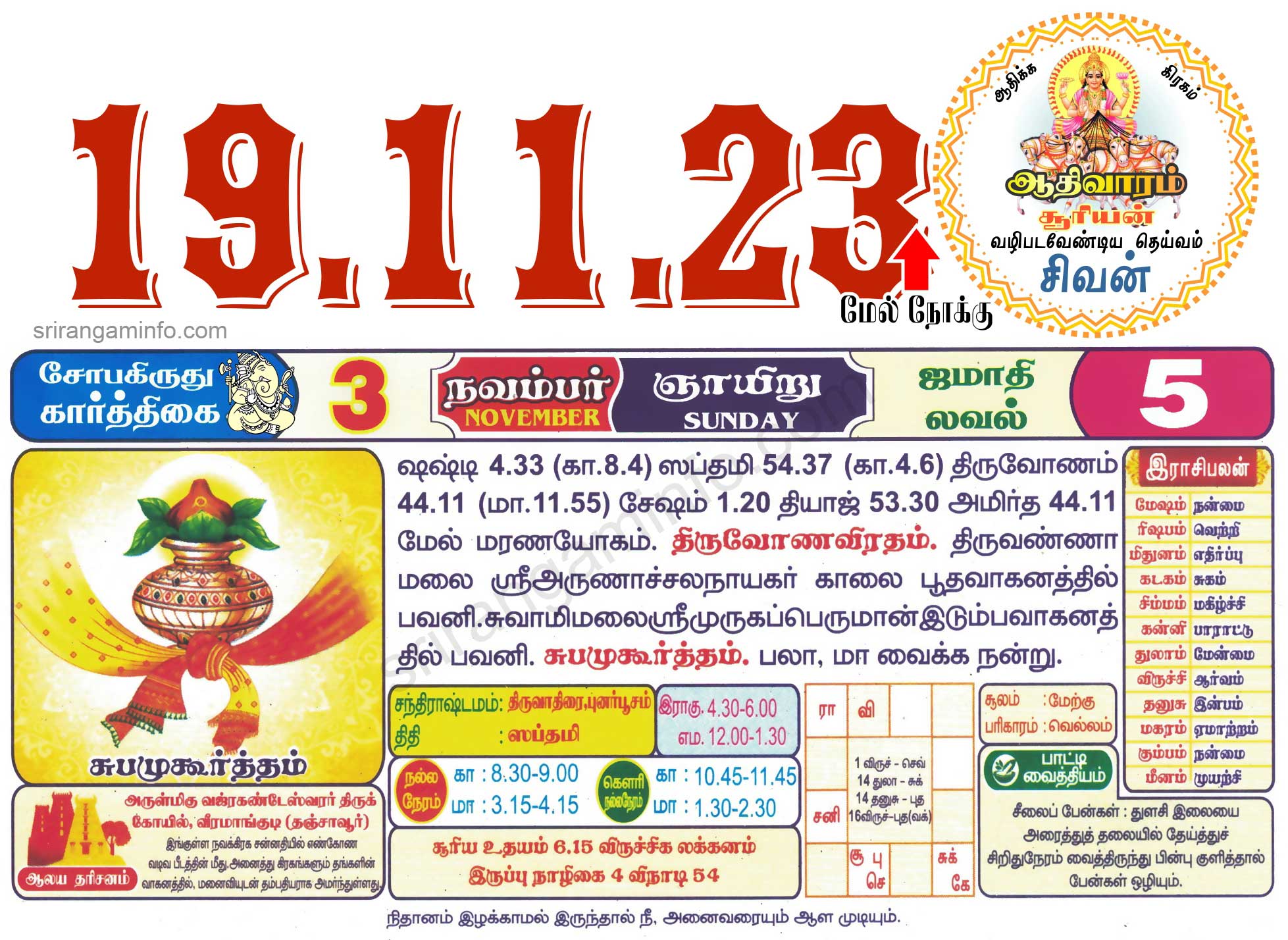 Tamil daily Calendar, Tamil Calendar