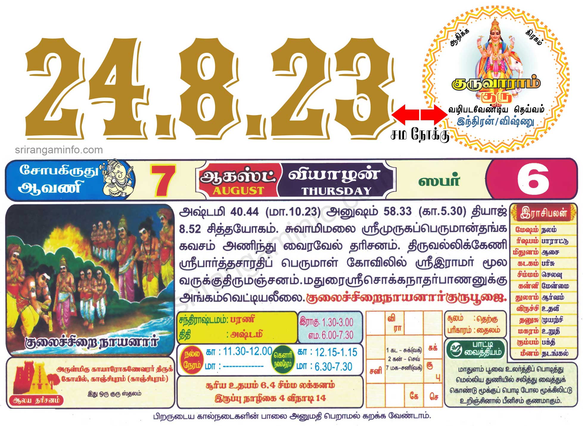 Tamil daily Calendar, Tamil Calendar
