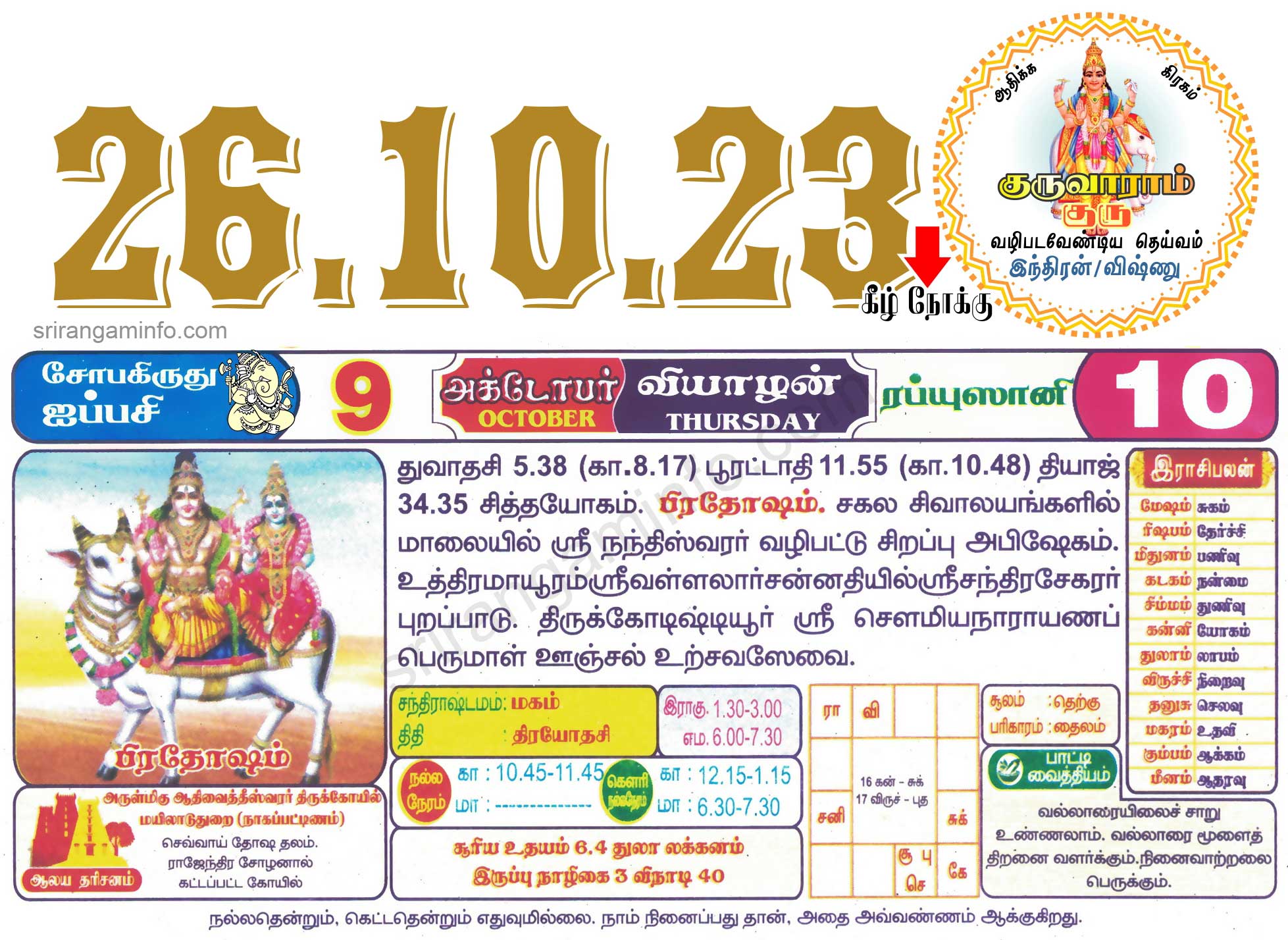 Tamil daily Calendar, Tamil Calendar