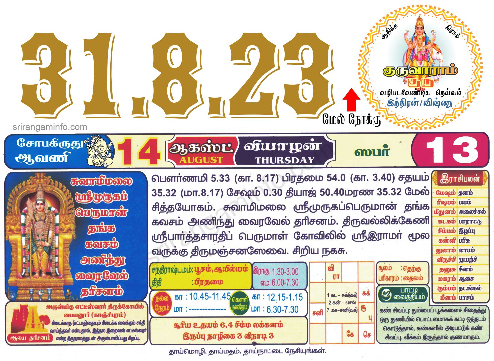 Tamil daily Calendar, Tamil Calendar