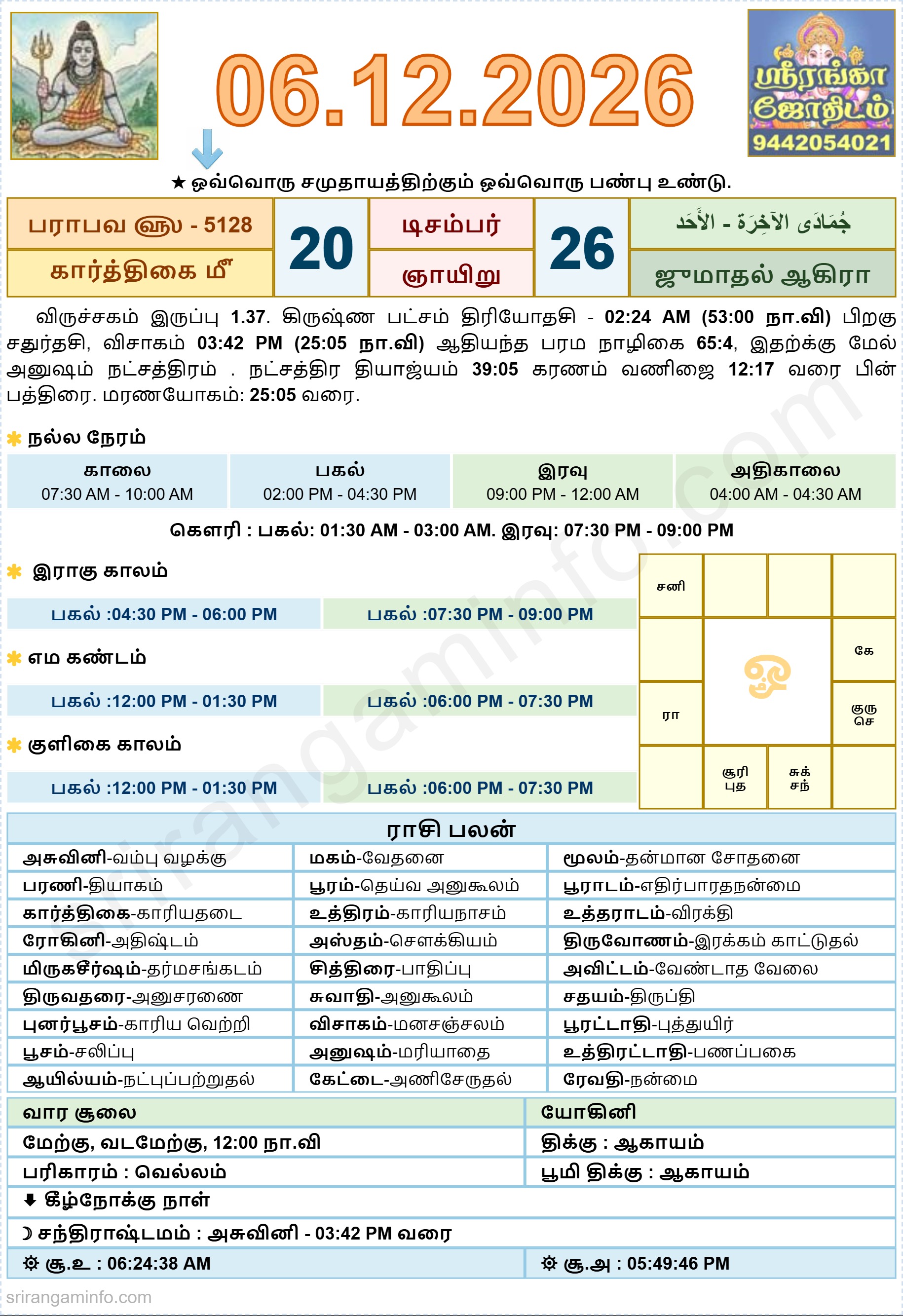 Tamil daily Calendar, Tamil Calendar