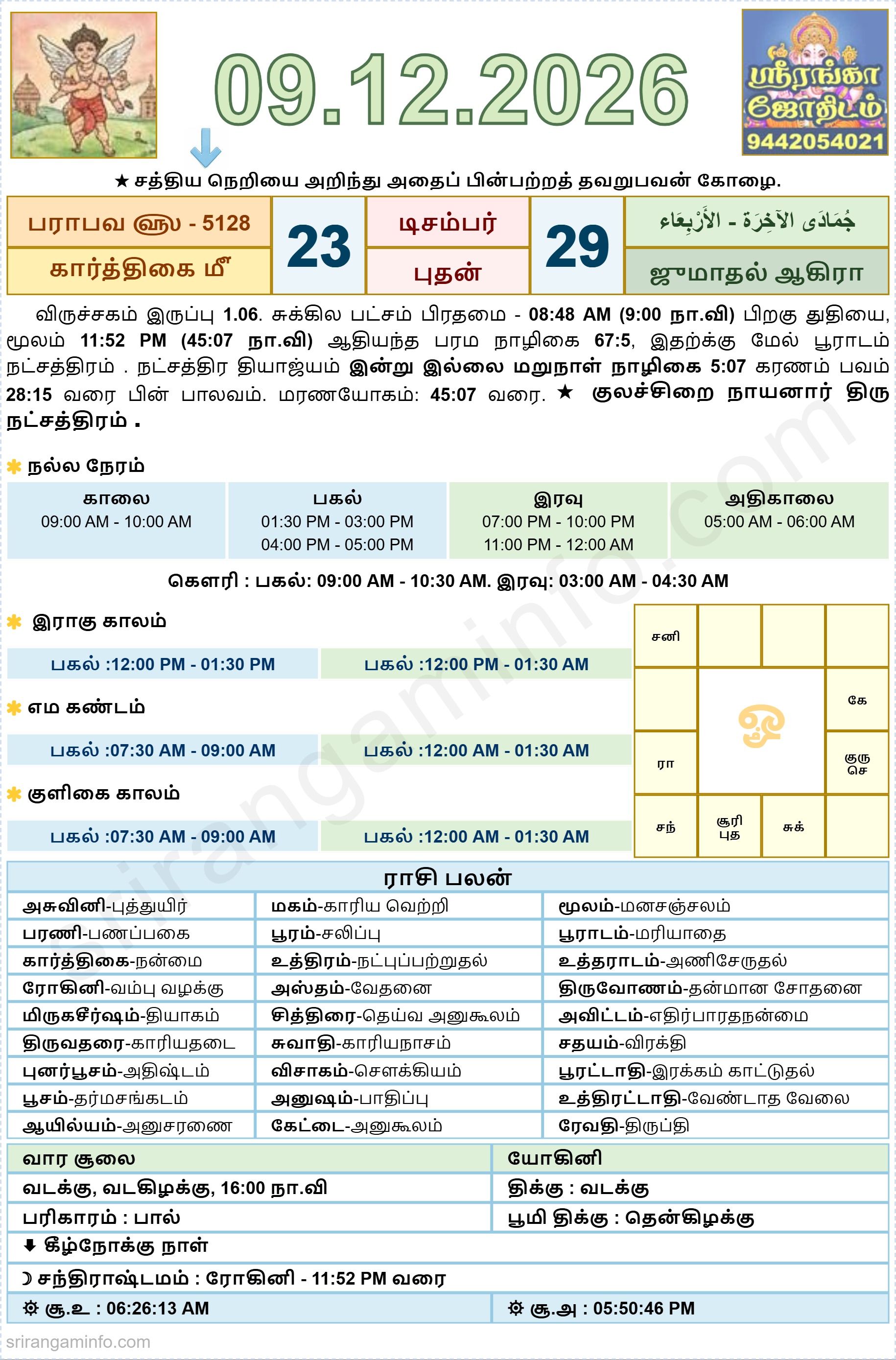 Tamil daily Calendar, Tamil Calendar