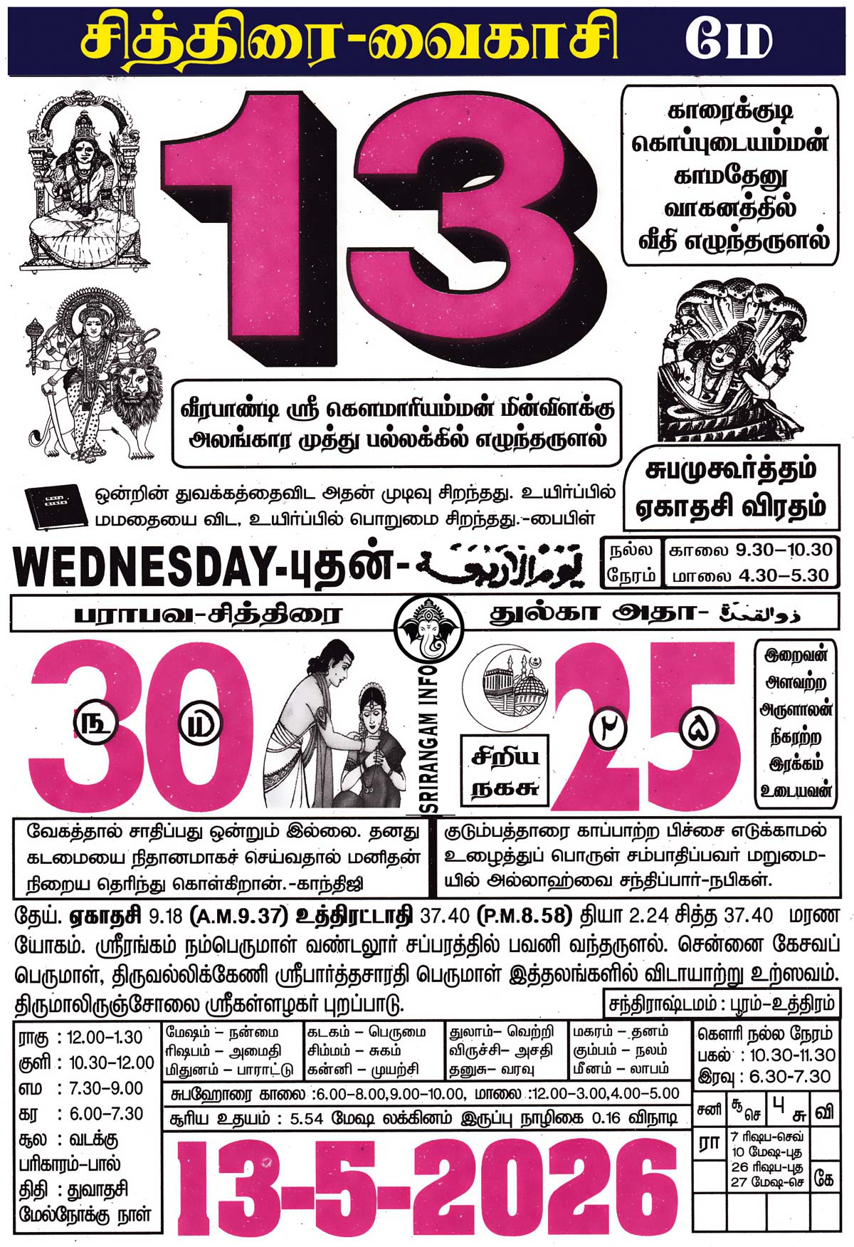 Tamil daily Calendar, Tamil Calendar