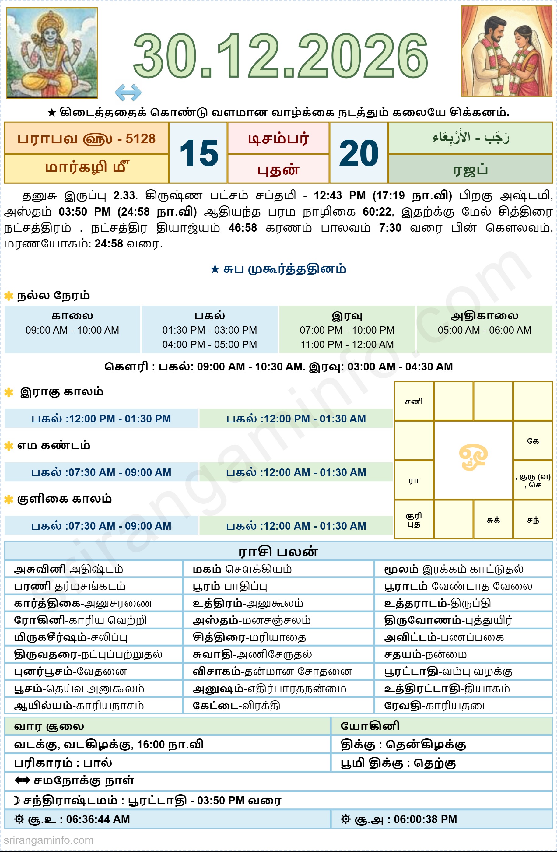 Tamil daily Calendar, Tamil Calendar