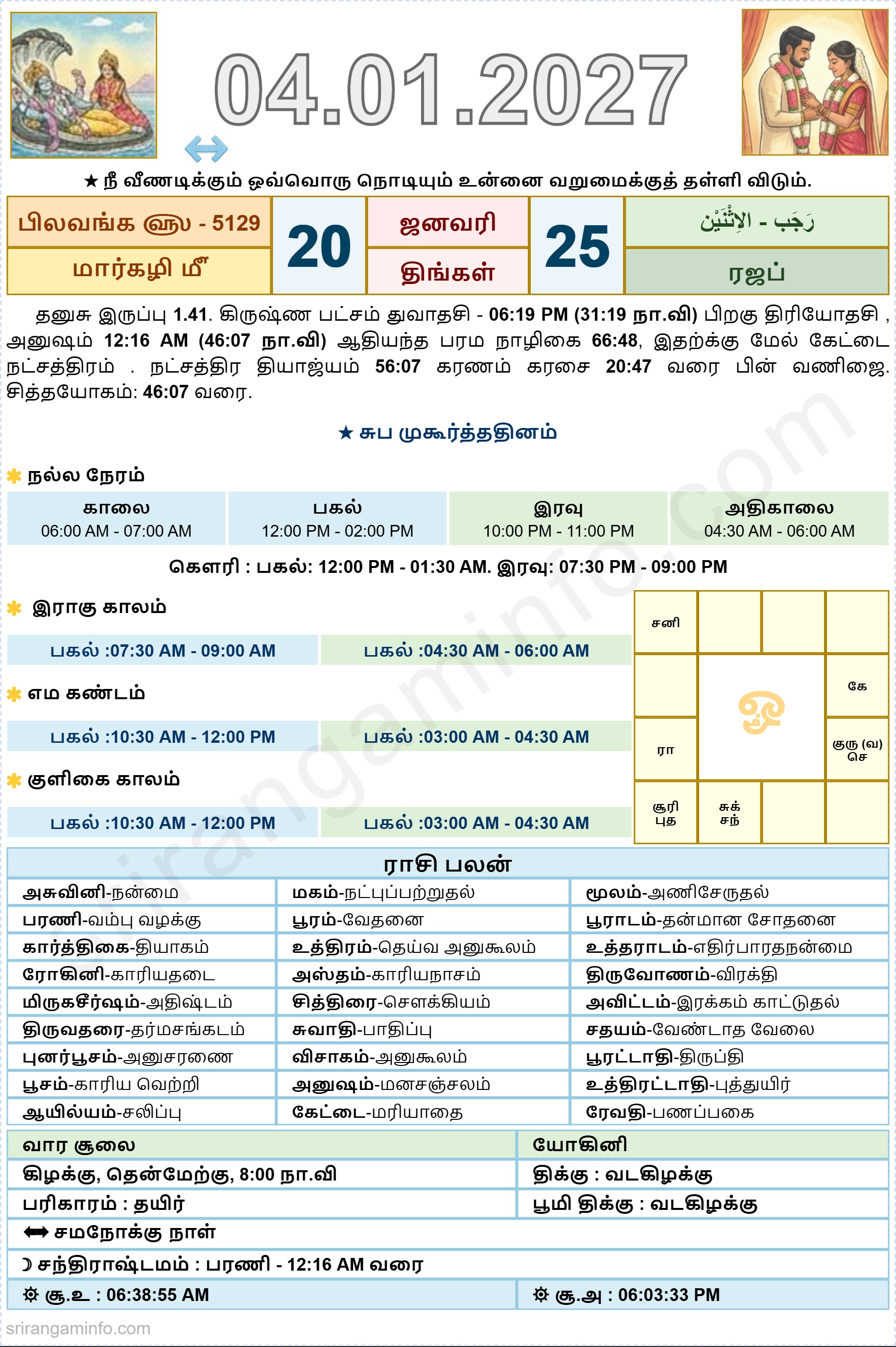 Tamil daily Calendar, Tamil Calendar