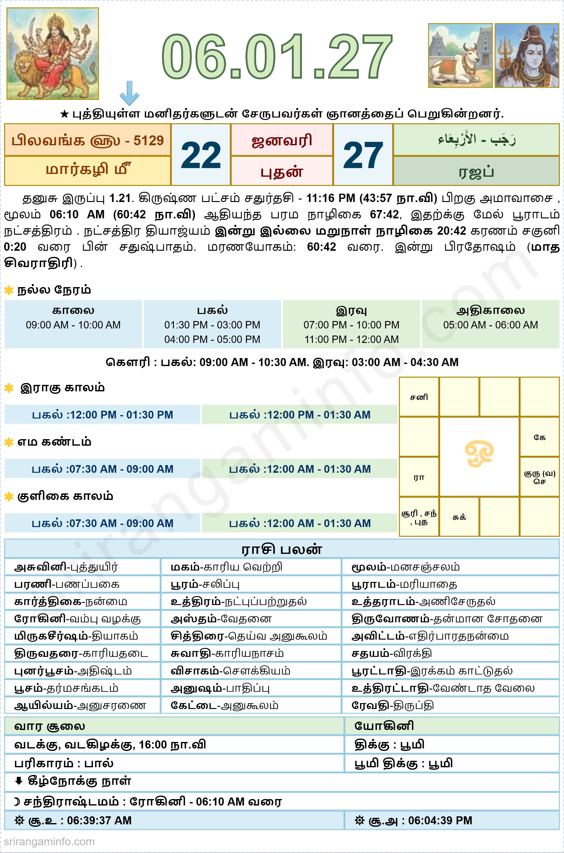 Tamil daily Calendar, Tamil Calendar