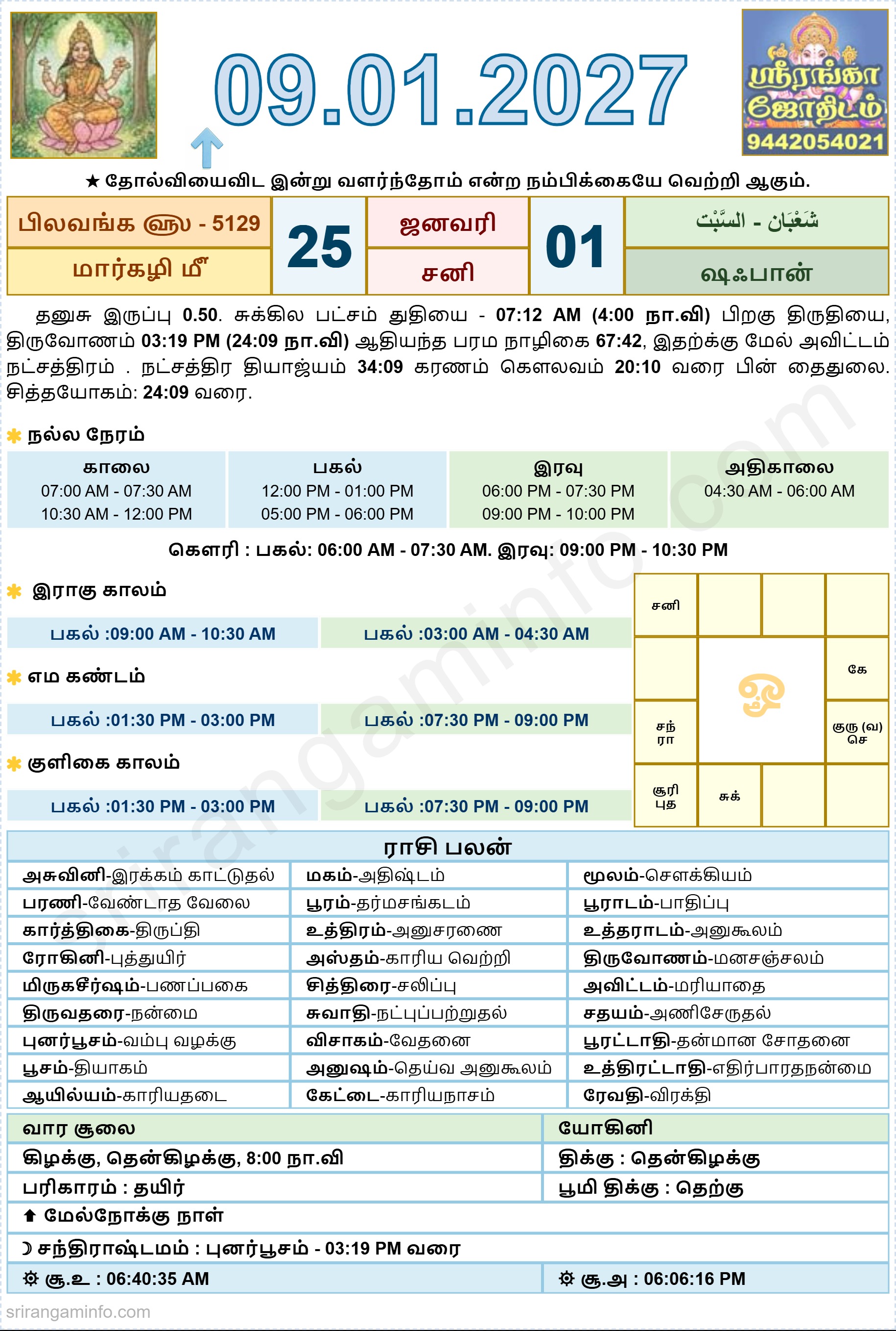 Tamil daily Calendar, Tamil Calendar