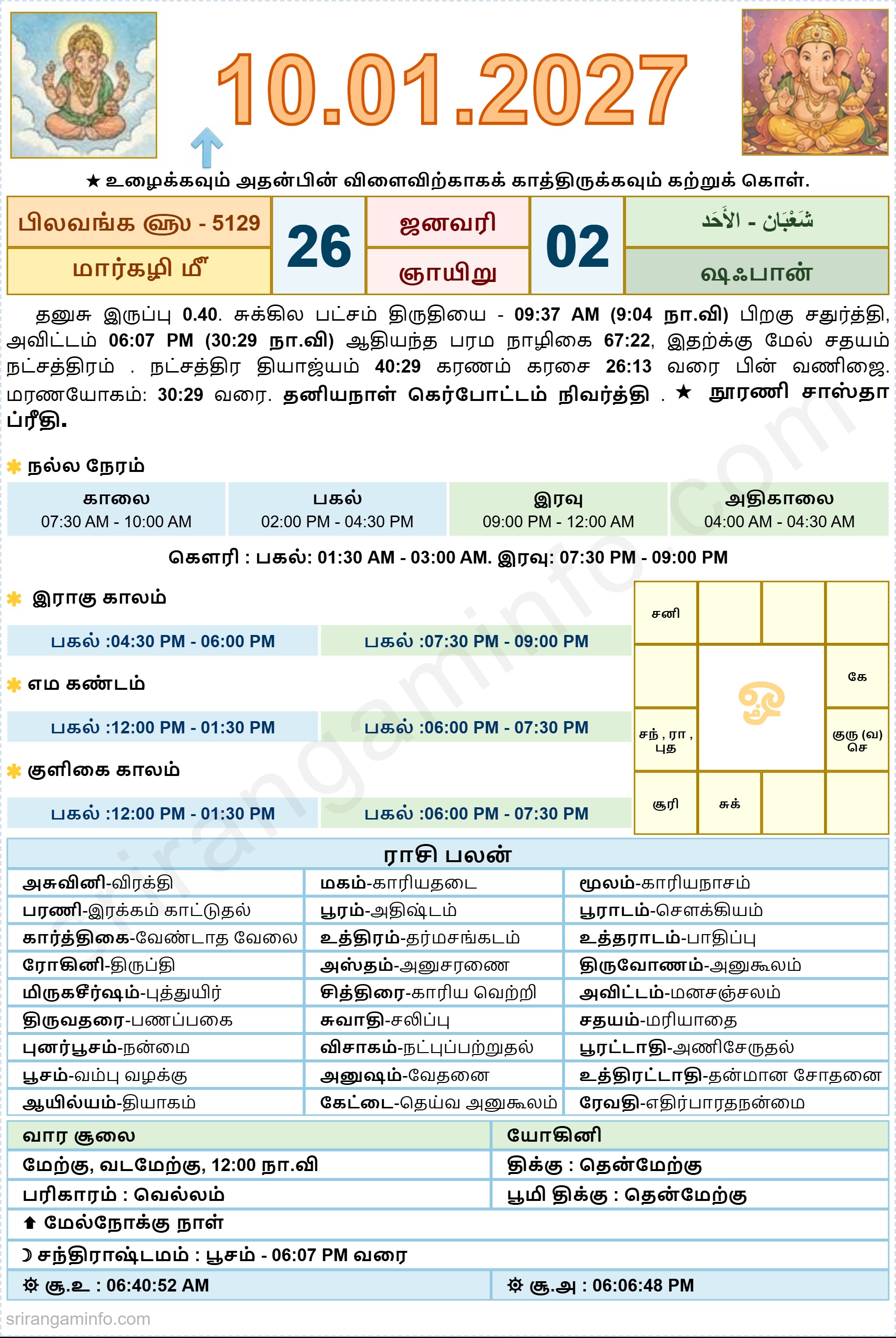 Tamil daily Calendar, Tamil Calendar