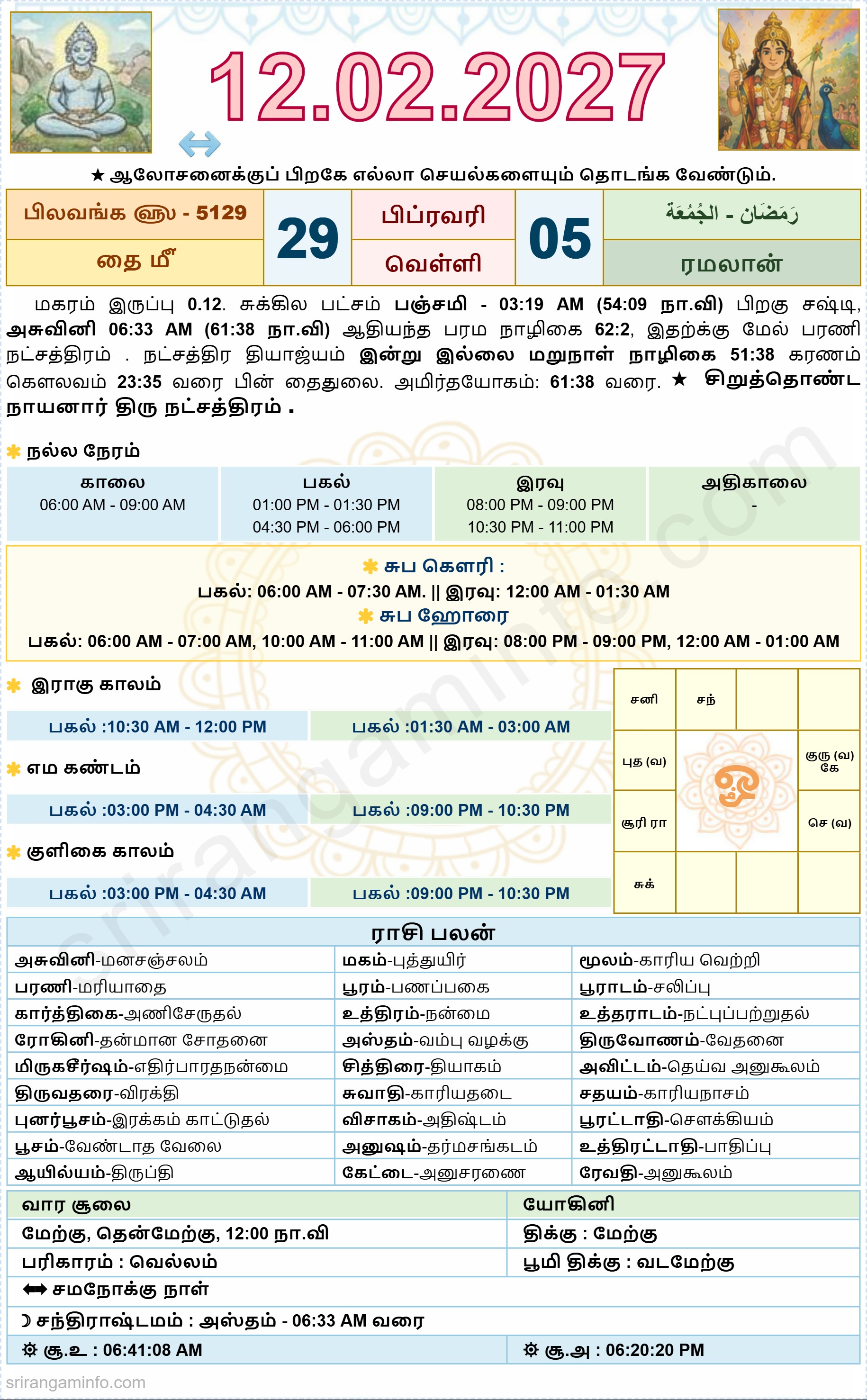 Tamil daily Calendar, Tamil Calendar