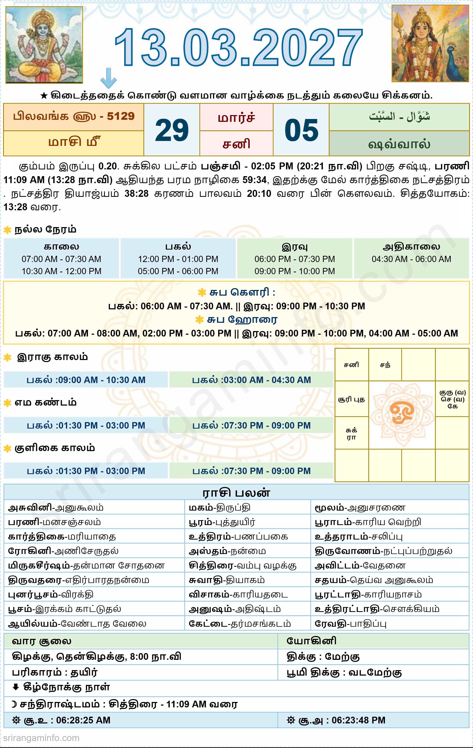 Tamil daily Calendar, Tamil Calendar