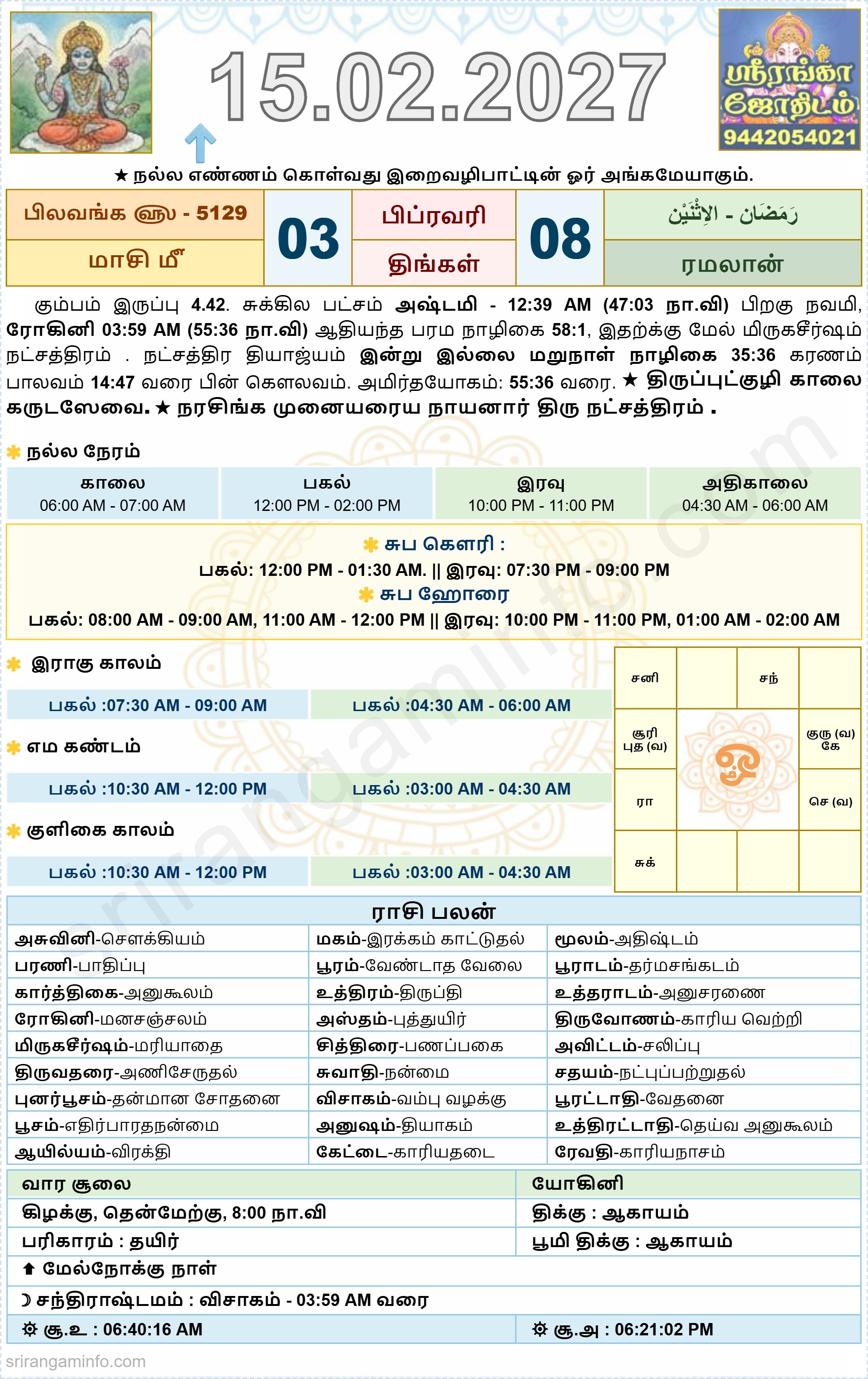 Tamil daily Calendar, Tamil Calendar