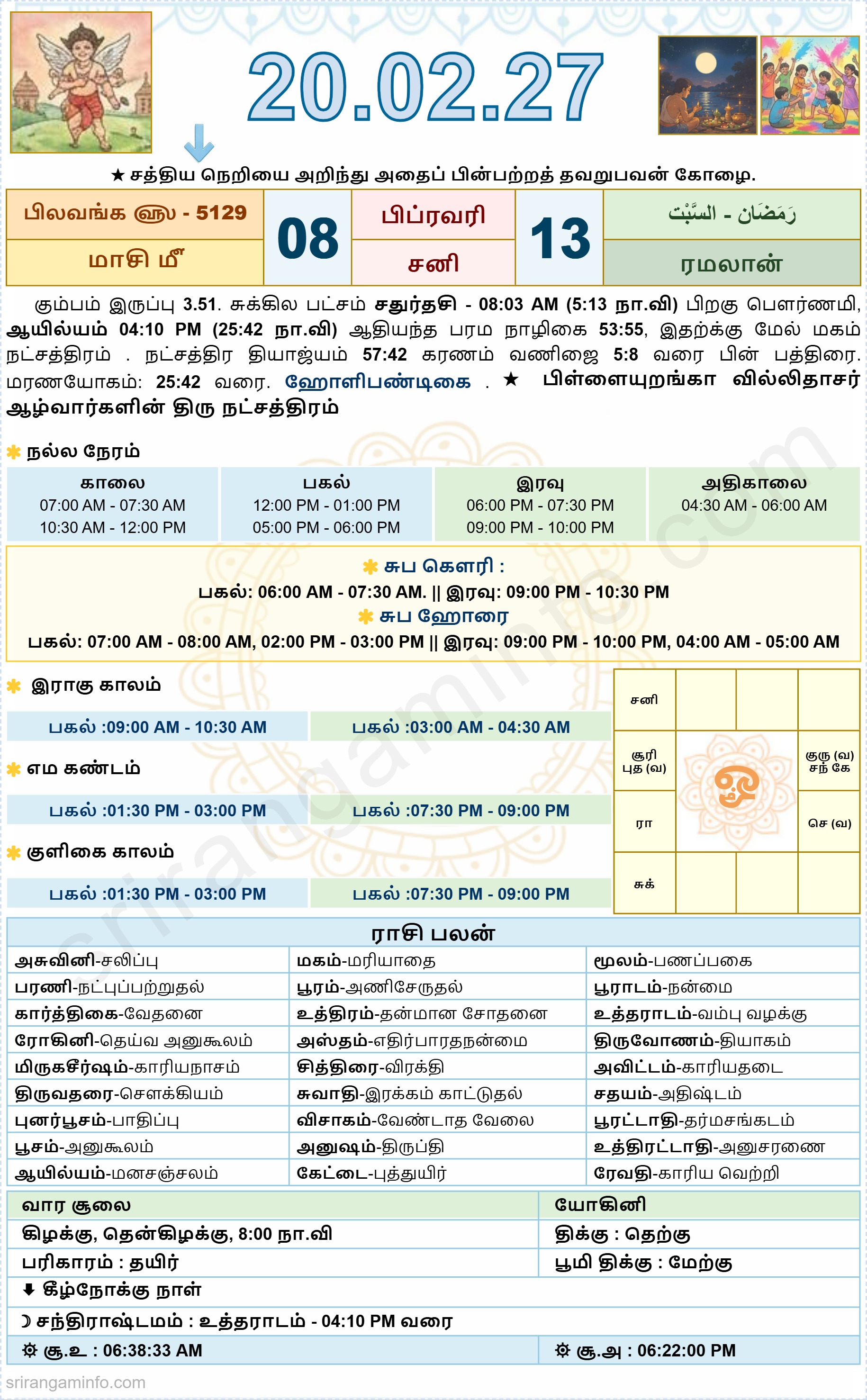 Tamil daily Calendar, Tamil Calendar