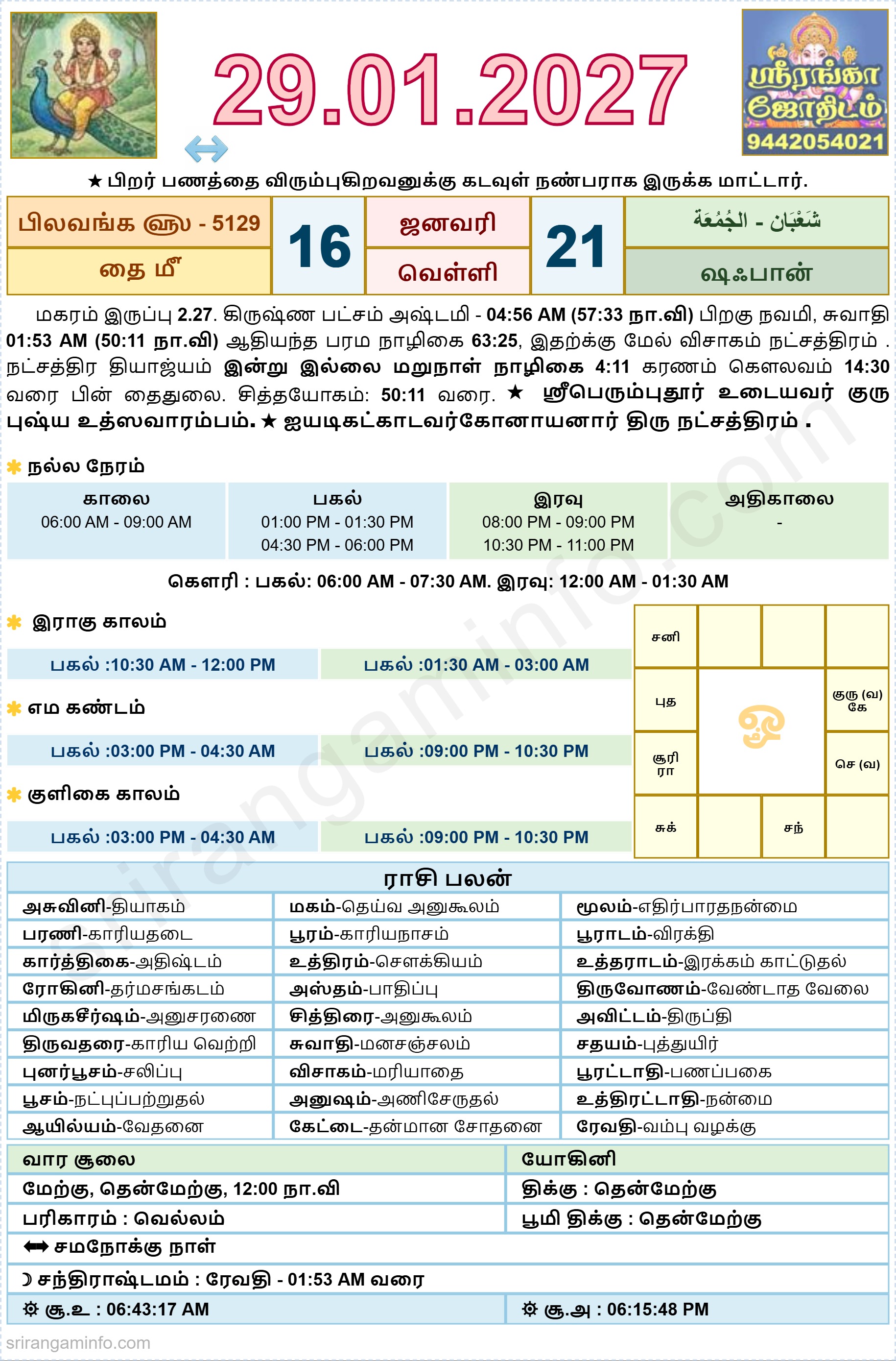 Tamil daily Calendar, Tamil Calendar